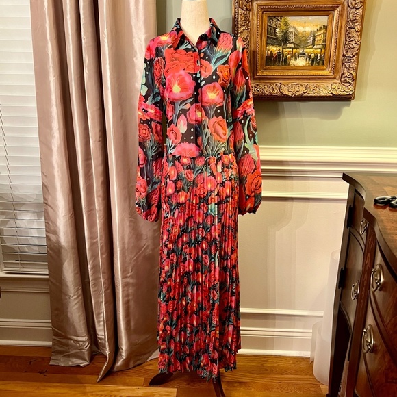 NWOT Farm Rio x Anthropologie Pleated Drop Waist Maxi Dress Size MEDIUM - Picture 5 of 9